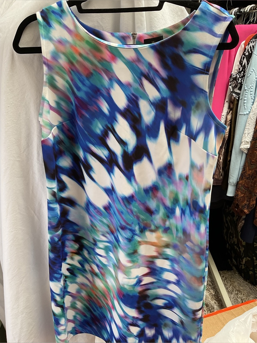 Worthington Blue White Multicolor Abstract Midi Dress